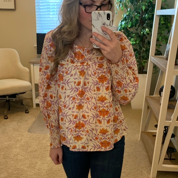 Cream top with orange and lilac floral detail - Picture 2 of 3
